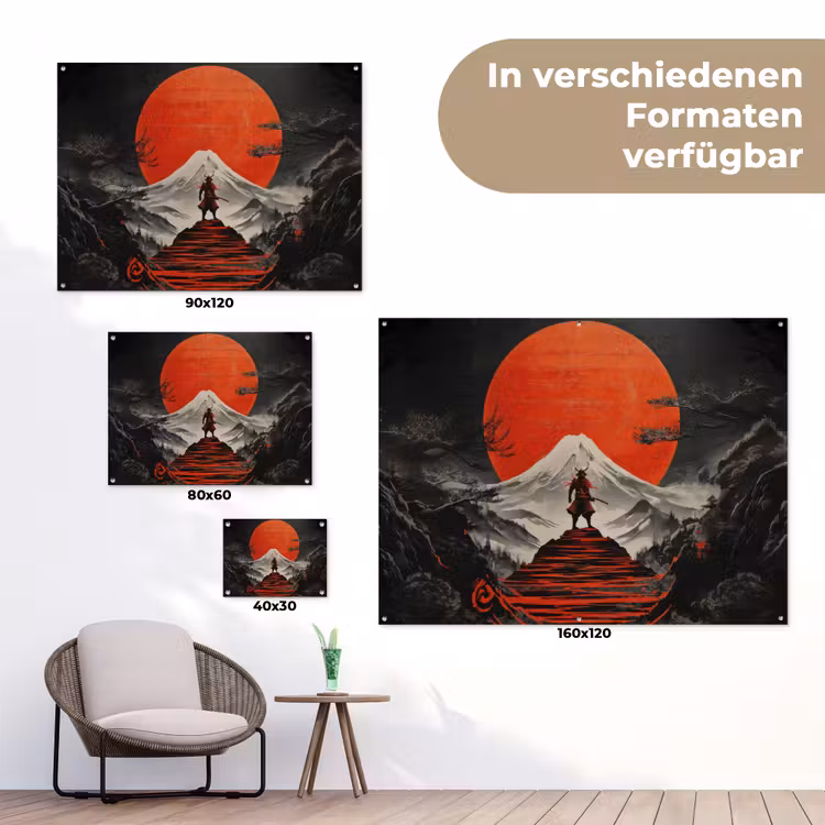 Krijger - Rode trappen - Zon - Berg tuinposter los doek klein -Xsfeer9_DE