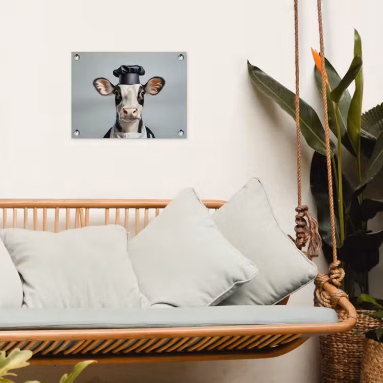 Koe - Zwart - Wit - Kok tuinposter los doek klein -sfeer7