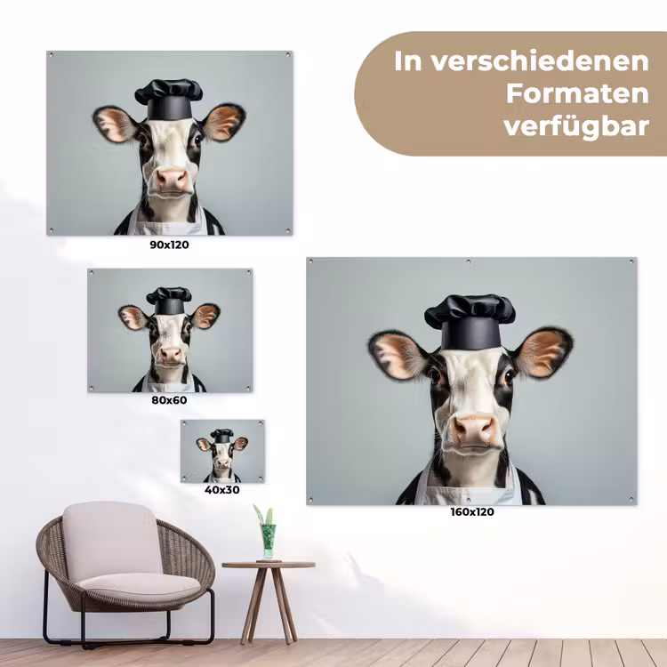 Koe - Zwart - Wit - Kok tuinposter los doek klein -Xsfeer9_DE