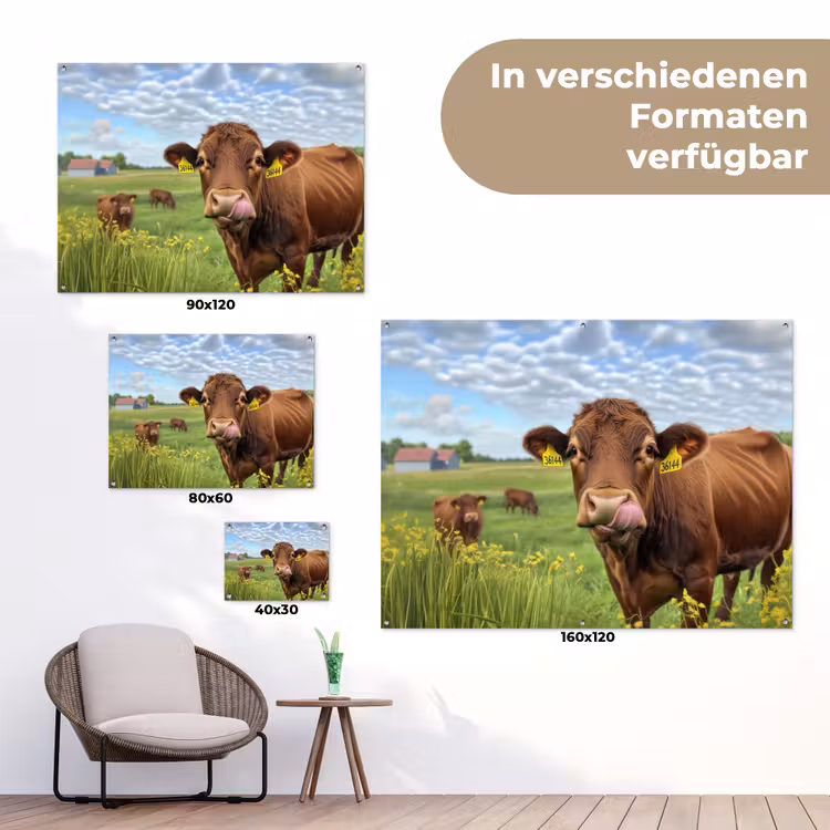 Koe - Weide - Bloemen tuinposter los doek klein -Xsfeer9_DE
