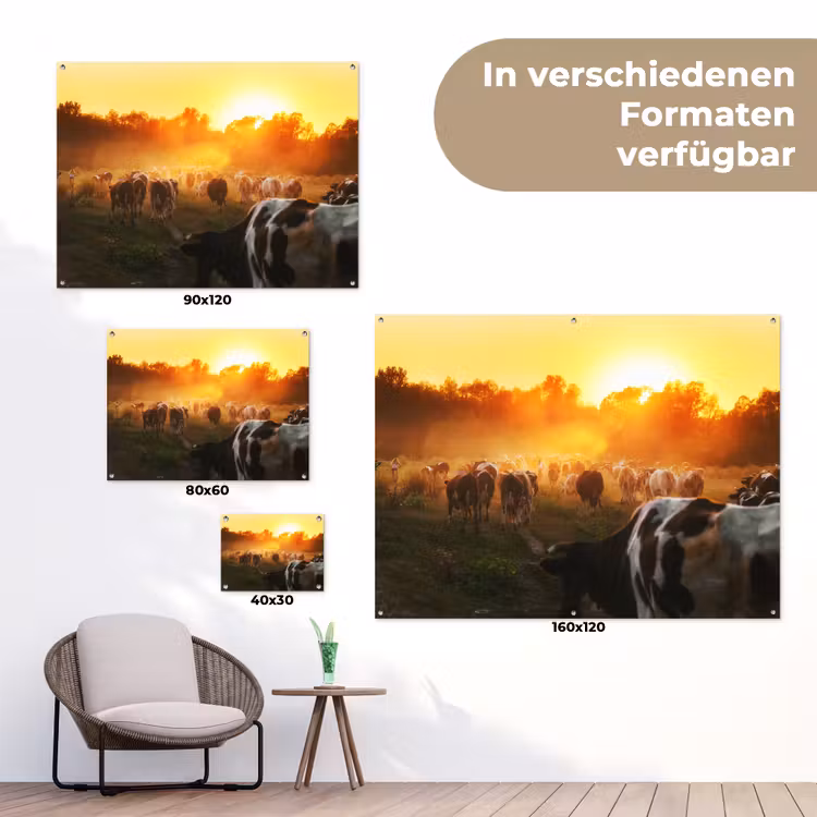 Koeien bij Zonsondergang tuinposter los doek klein -Xsfeer9_DE