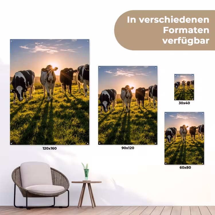 Koeien in de ochtendzon tuinposter los doek klein -Xsfeer9_DE