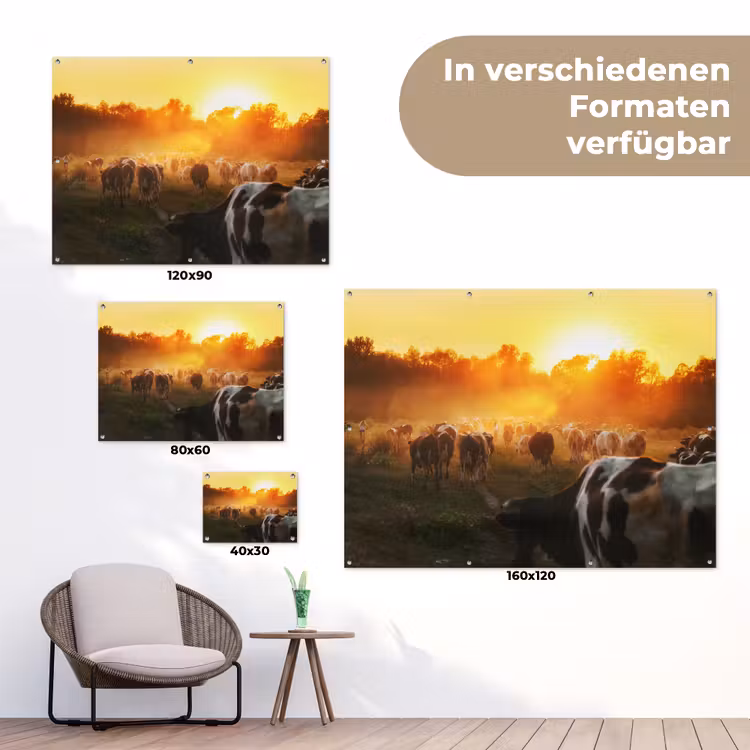 Koeien - Zonsondergang - Weiland - Dieren tuinposter los doek klein -Xsfeer9_DE