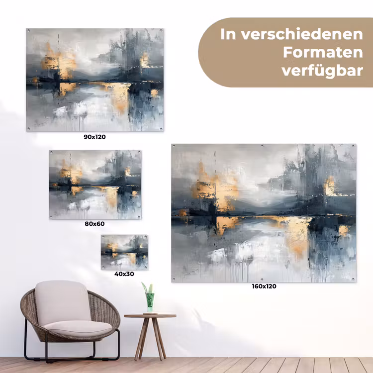 Kunst - Grijs - Goud - Abstract tuinposter los doek klein -Xsfeer9_DE