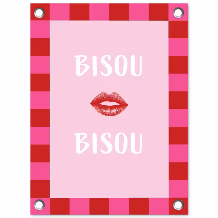 Kiss - Roze - Frans - Valentijn tuinposter los doek klein -3d