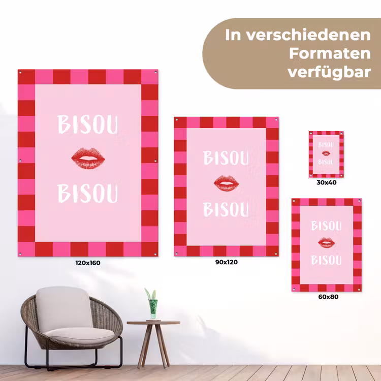Kiss - Roze - Frans - Valentijn tuinposter los doek klein -Xsfeer9_DE