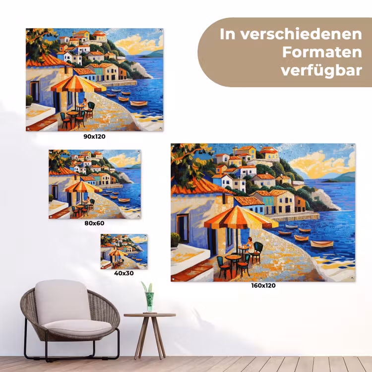 Kustdorp - Huisjes - Mozaïek - Zee tuinposter los doek klein -Xsfeer9_DE