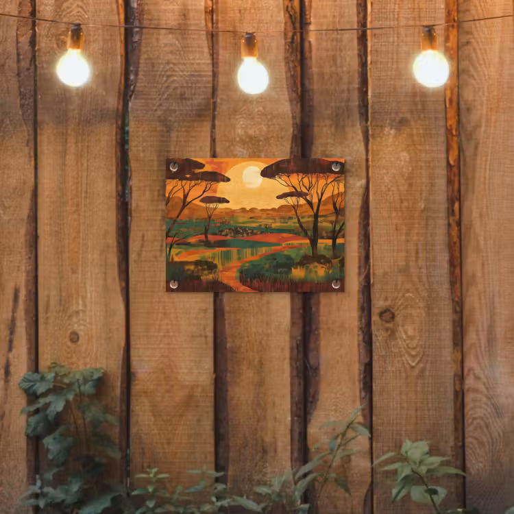Landschap - Afrikaans - Zon tuinposter los doek klein -sfeer1