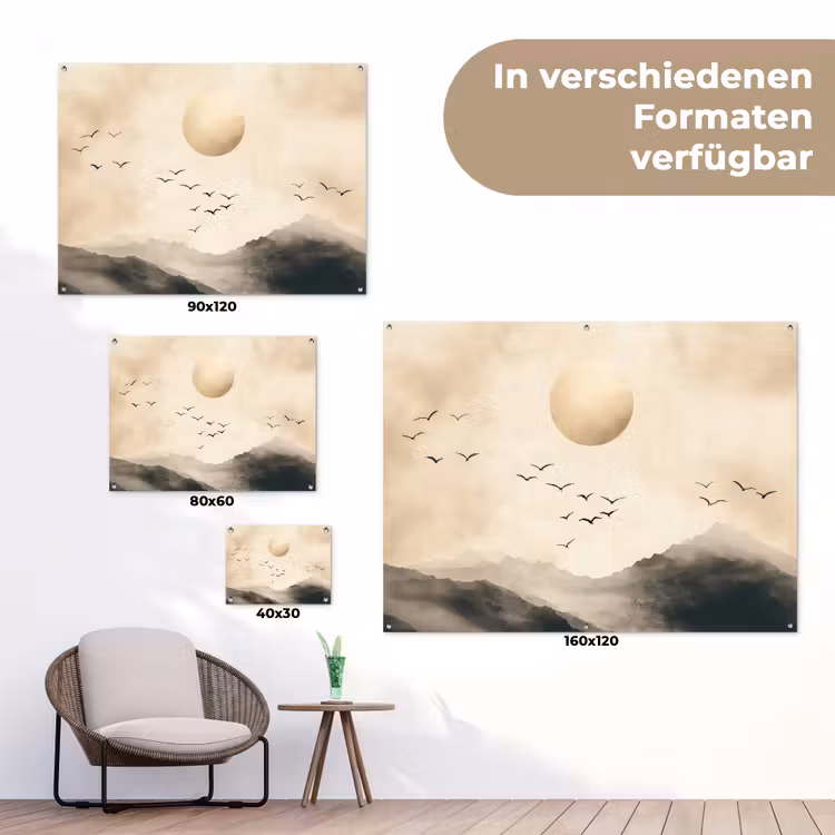 Landschap - Japandi - vogel tuinposter los doek klein -Xsfeer9_DE