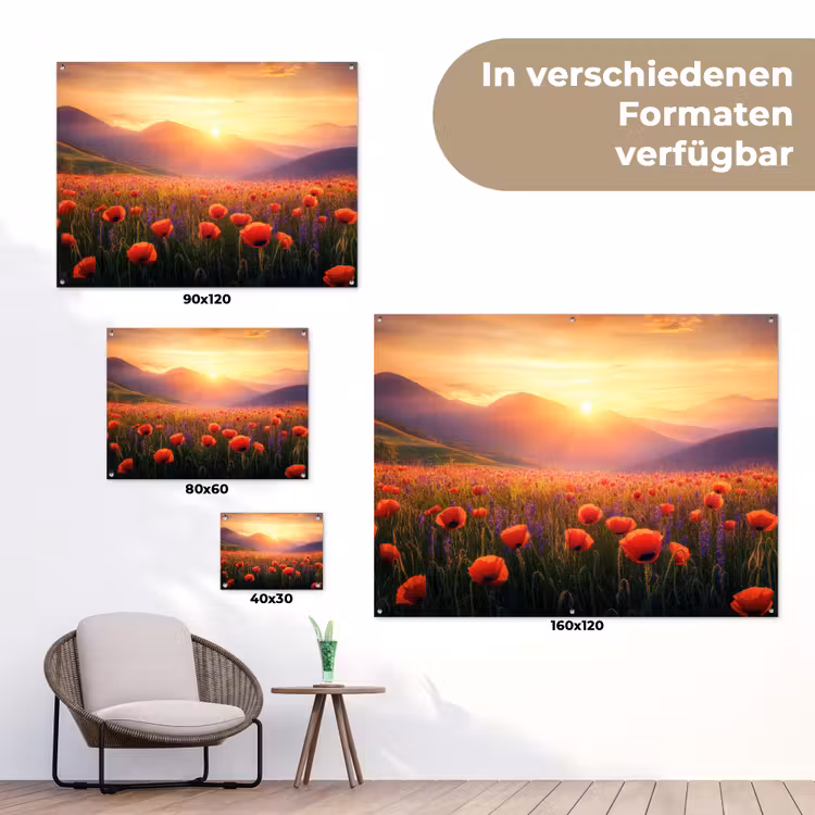 Landschap - Zonsondergang - Bloemenveld tuinposter los doek klein -Xsfeer9_DE
