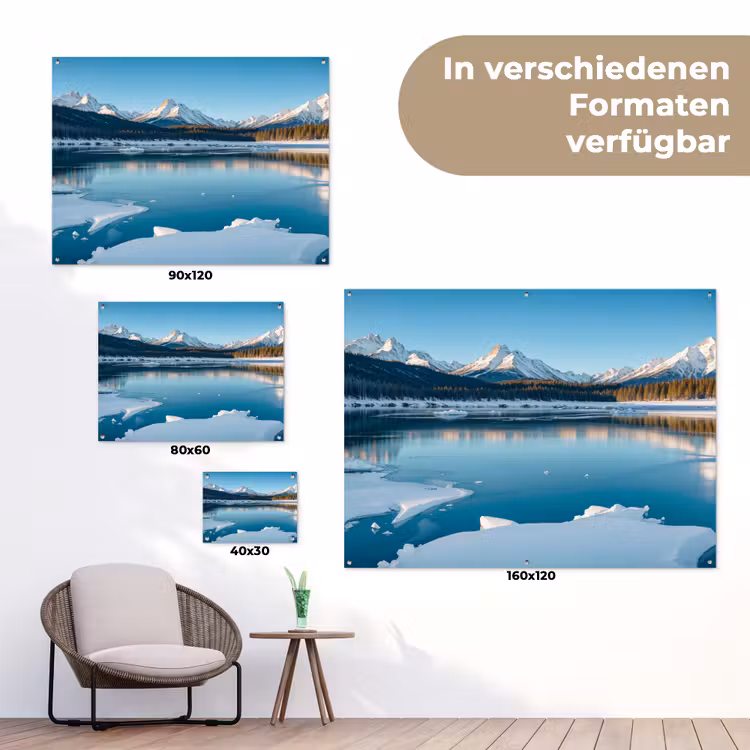 Landschap - Winter - Meer - Bergen - Uitzicht - IJs tuinposter los doek klein -Xsfeer9_DE