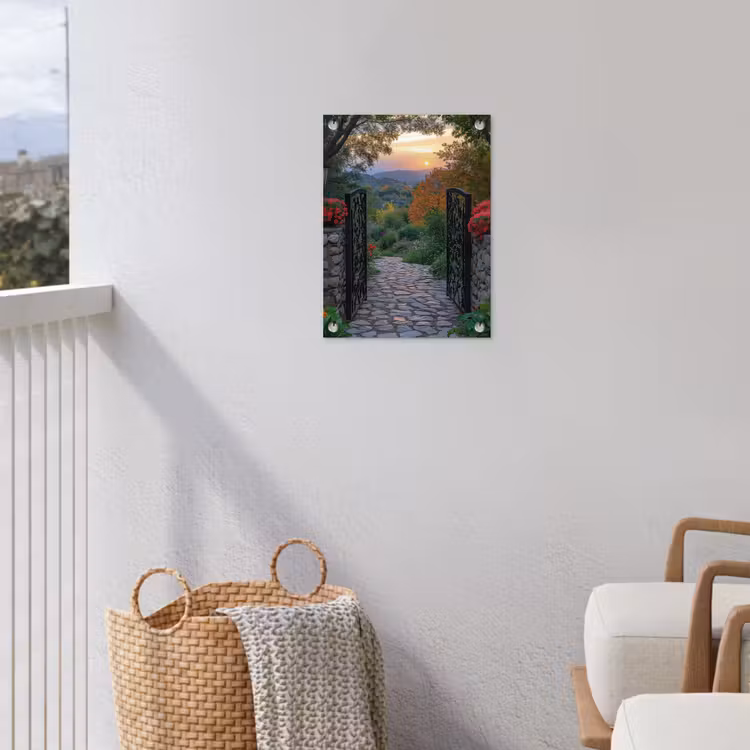 Landschap - Hek - Pad - Zonsondergang - Natuur tuinposter los doek klein -sfeer8