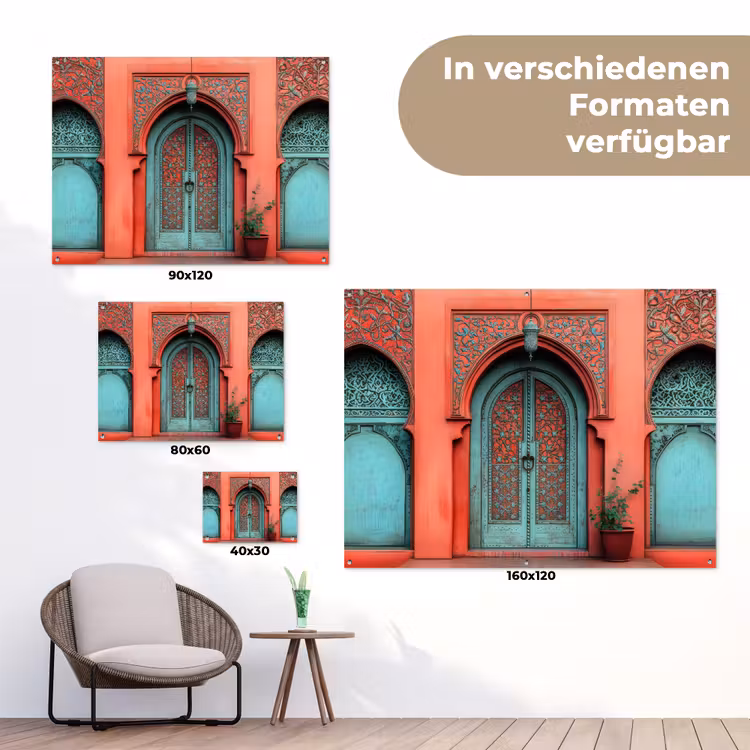 Lantaarn - Deur - Turquoise tuinposter los doek klein -Xsfeer9_DE
