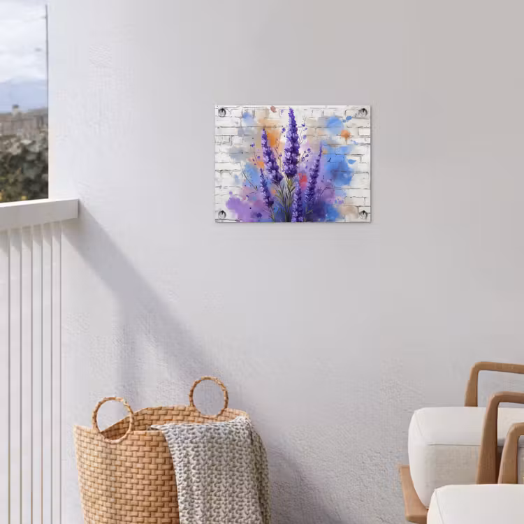 Lavendel op Witte Bakstenen Muur tuinposter los doek klein -sfeer8