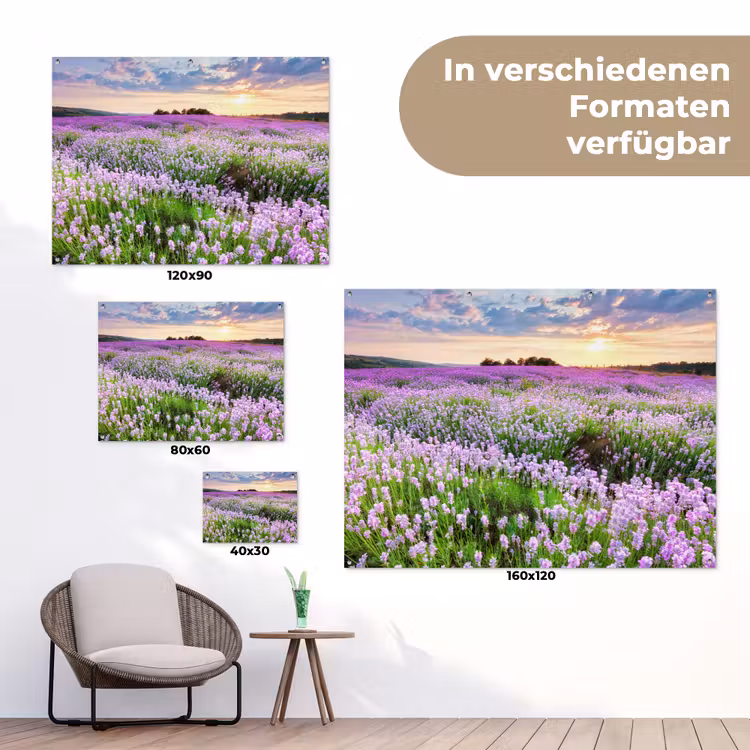 Lavendel - Bloemen - Zonsondergang - Paars - Weide tuinposter los doek klein -Xsfeer9_DE