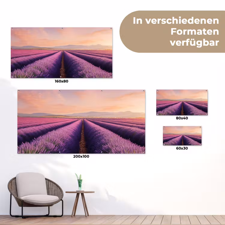Lavendelveld - Zonsondergang - Paars - Bloemen tuinposter los doek klein -Xsfeer9_DE