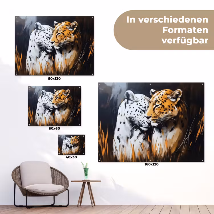 Luipaard - Oranje - Wit - Gras tuinposter los doek klein -Xsfeer9_DE