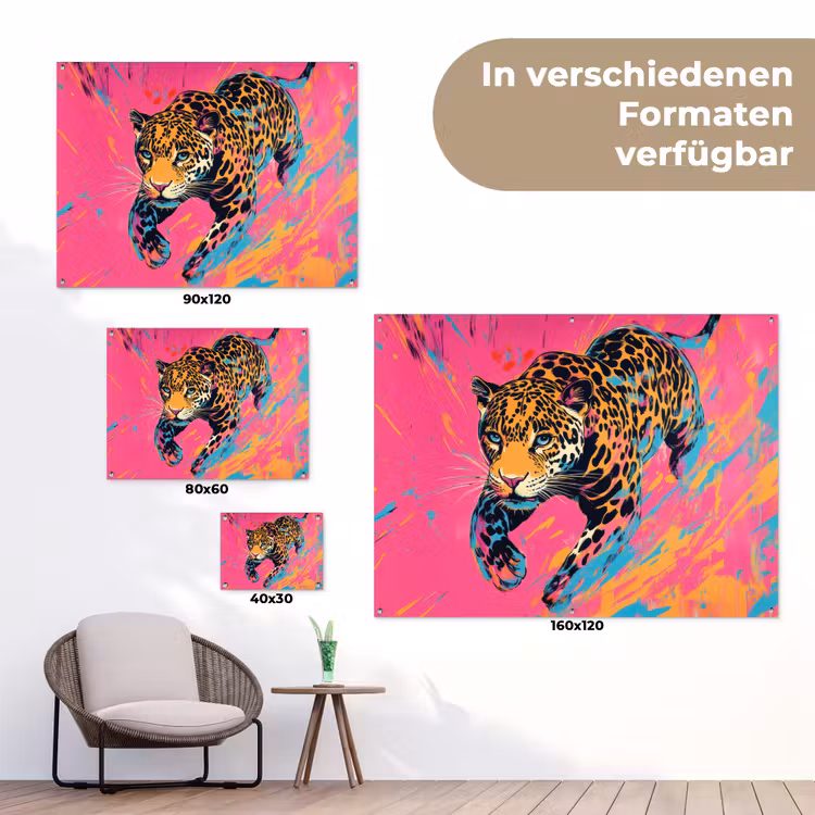 Luipaard - Roze - Oranje - Blauw - Verf tuinposter los doek klein -Xsfeer9_DE