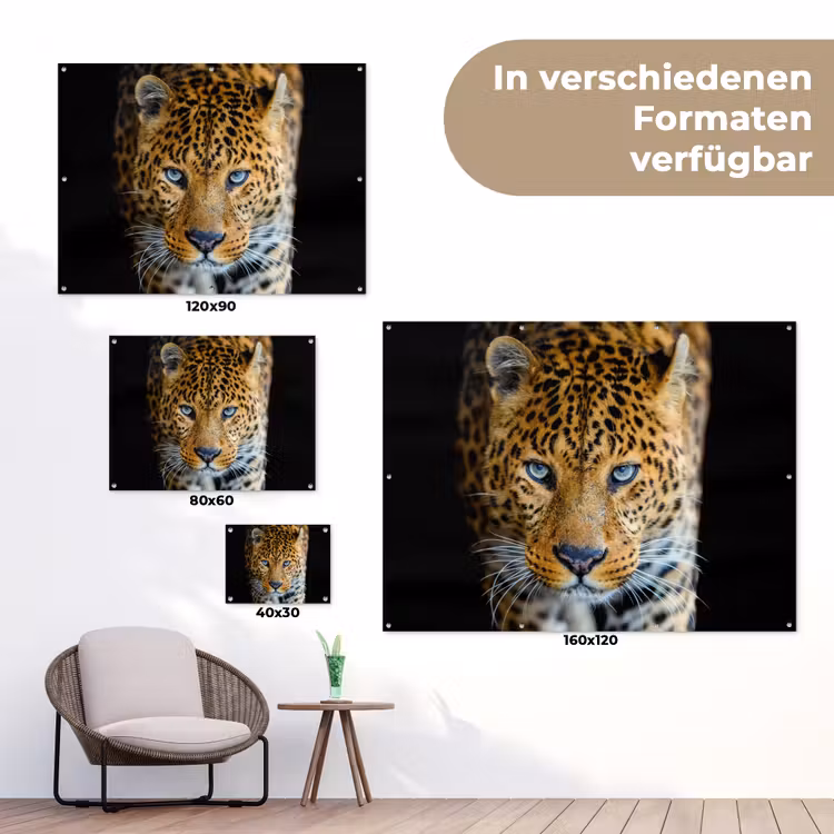 Luipaard - Dieren - Portret - Wilde dieren - Zwart tuinposter los doek klein -Xsfeer9_DE