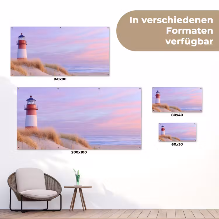 Vuurtoren - Duinen - Zonsondergang tuinposter los doek klein -Xsfeer9_DE