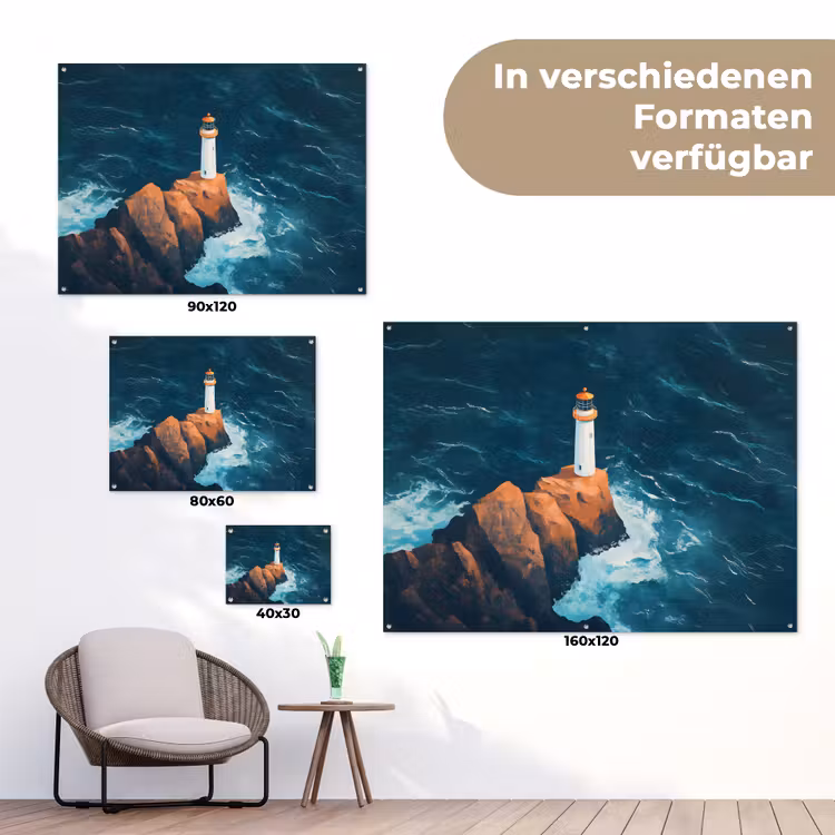 Vuurtoren - Rots - Zee - Golven tuinposter los doek klein -Xsfeer9_DE