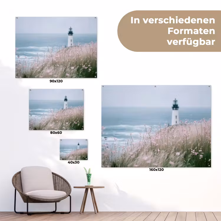 Vuurtoren - Klif - Zee - Bloemen tuinposter los doek klein -Xsfeer9_DE