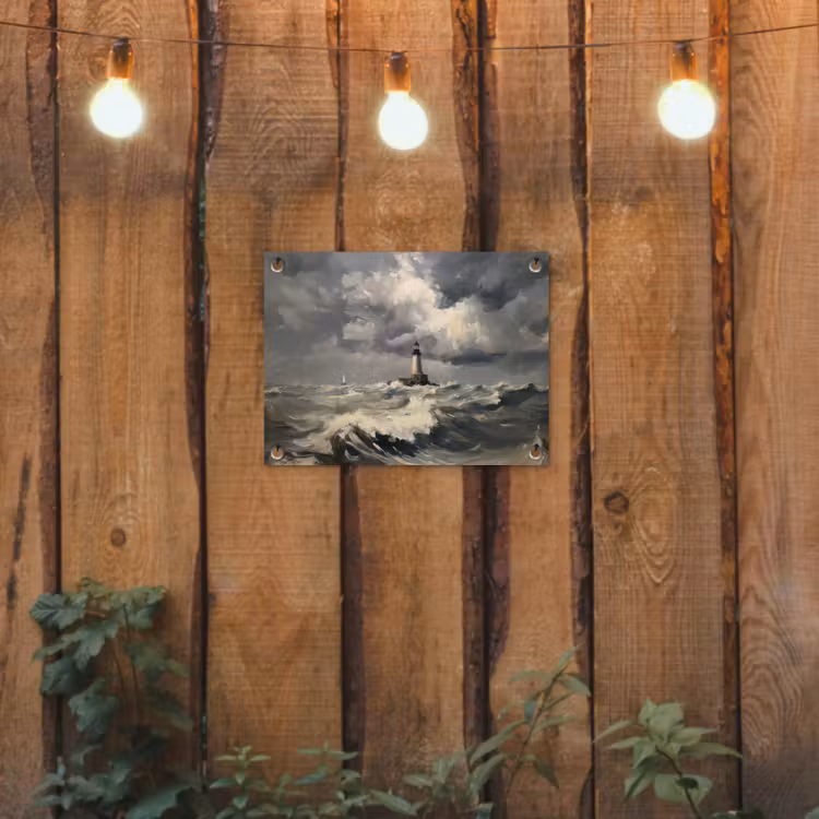 Vuurtoren - Golven - Storm tuinposter los doek klein -sfeer1