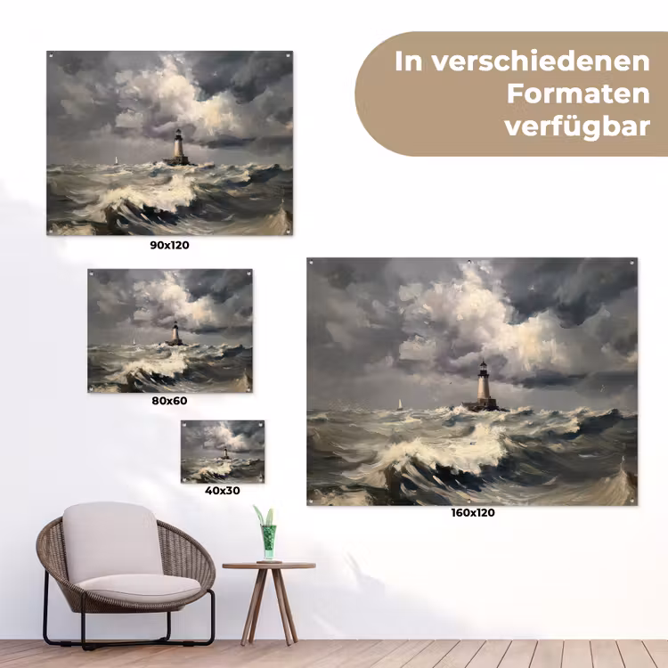 Vuurtoren - Golven - Storm tuinposter los doek klein -Xsfeer9_DE