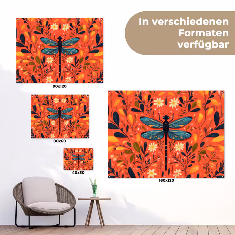 Libel - Blauw - Vleugels - Bladeren tuinposter los doek klein -Xsfeer9_DE