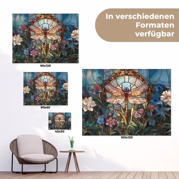 Libelle - Mozaïek - Bloemen - Kleurrijk tuinposter los doek klein -Xsfeer9_DE