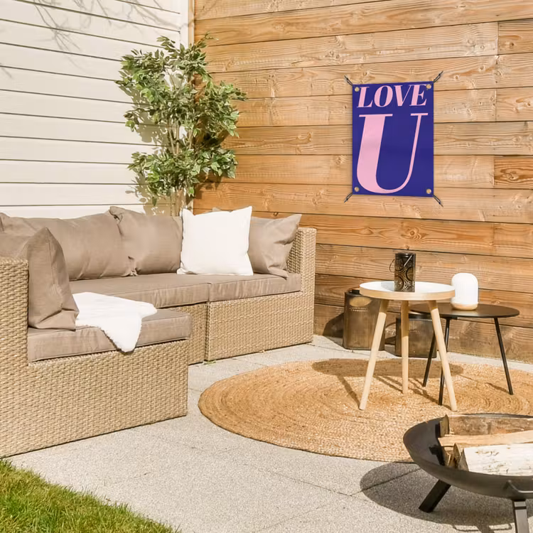 Love - Blauw - Valentijn tuinposter los doek klein -sfeer4