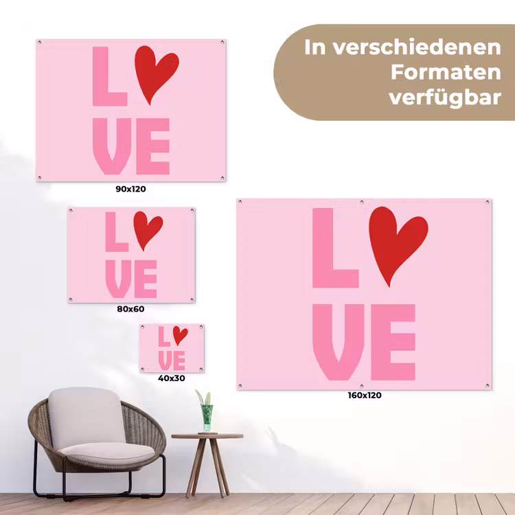 Love - Roze - Hart - Valentijn tuinposter los doek klein -Xsfeer9_DE