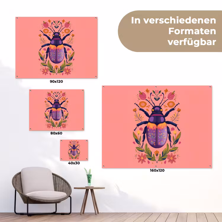 Paars - Kever - Stipjes - Bloemen tuinposter los doek klein -Xsfeer9_DE