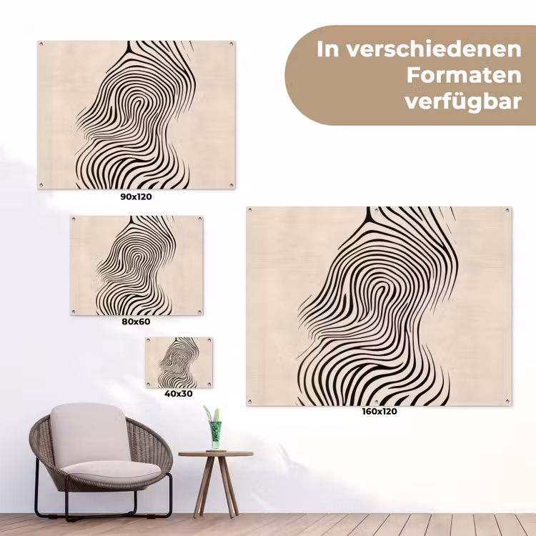 Lijnen - Abstract - Golvend - Zwart tuinposter los doek klein -Xsfeer9_DE