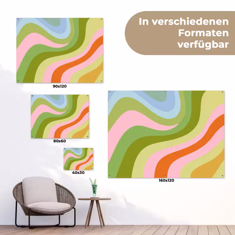 Lijnen - Pasteltinten - Golvend tuinposter los doek klein -Xsfeer9_DE
