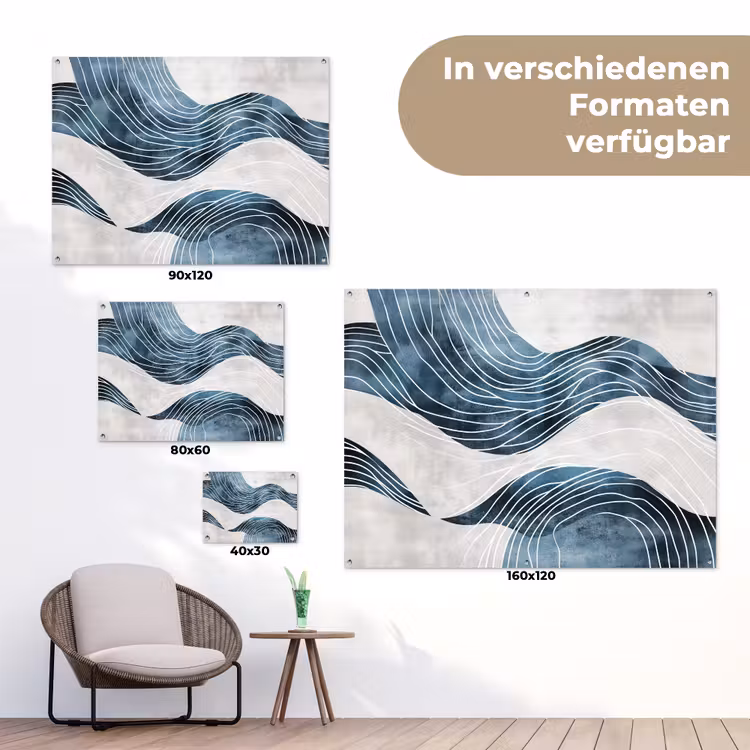 Lijnen - Golven - Abstract - Blauw tuinposter los doek klein -Xsfeer9_DE
