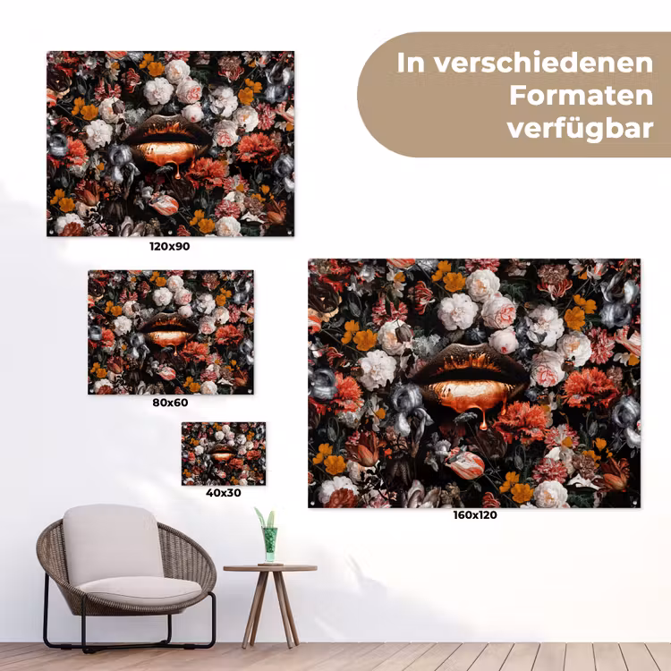Lippen - Bloemen - Verf - Oranje - Kunst - Abstract - Oude meesters tuinposter los doek klein -Xsfeer9_DE