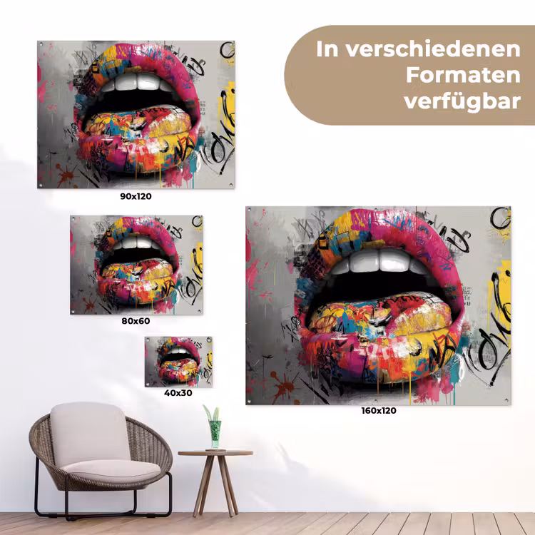 Lippen - Graffiti - Expressief tuinposter los doek klein -Xsfeer9_DE