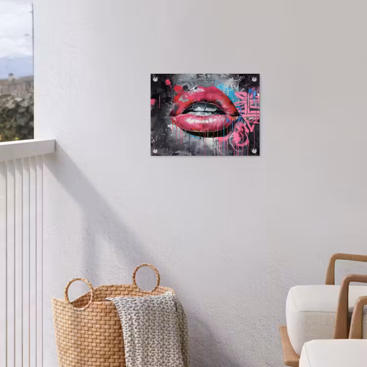 Lippen - Felroze - Graffiti - Verfstrepen tuinposter los doek klein -sfeer8