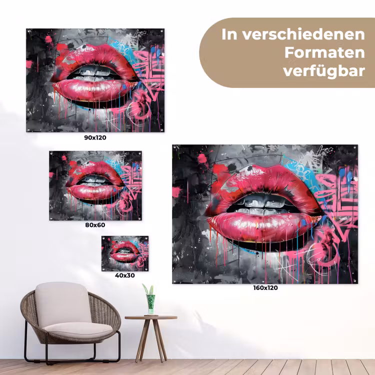 Lippen - Felroze - Graffiti - Verfstrepen tuinposter los doek klein -Xsfeer9_DE