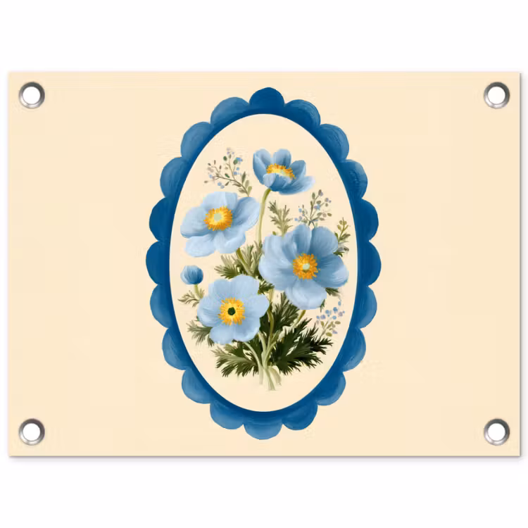 Lijst - Bloemen - Lichtblauw - Illustratie tuinposter los doek klein -3d