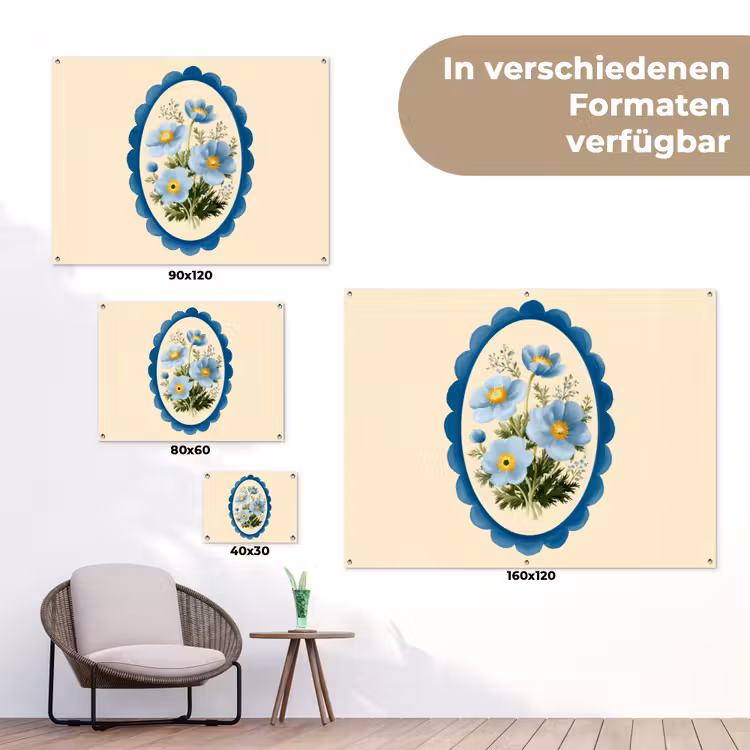 Lijst - Bloemen - Lichtblauw - Illustratie tuinposter los doek klein -Xsfeer9_DE