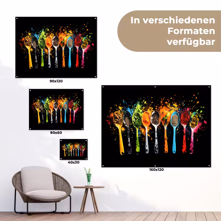 Lepels - Kruiden - Modern - Graffiti - Verf - Kleurrijk tuinposter los doek klein -Xsfeer9_DE