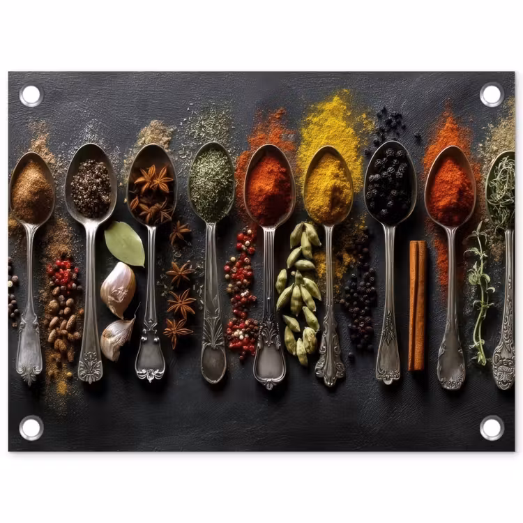 Lepels - Specerijen - Kaneel - Chili tuinposter los doek klein -3d