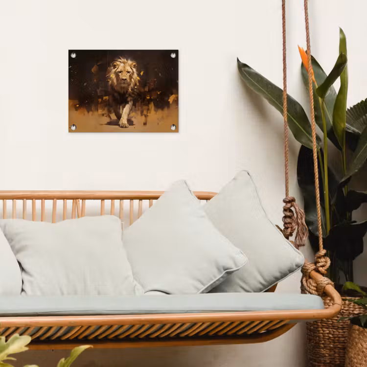 Leeuw - Geschilderd - Abstract - Goud tuinposter los doek klein -sfeer7