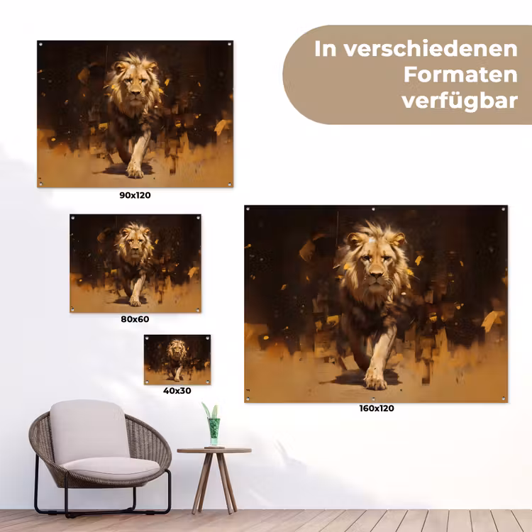 Leeuw - Geschilderd - Abstract - Goud tuinposter los doek klein -Xsfeer9_DE