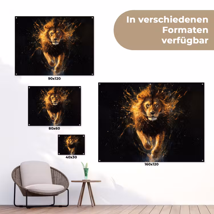 Leeuw - Zwart - Oranje - Verf tuinposter los doek klein -Xsfeer9_DE