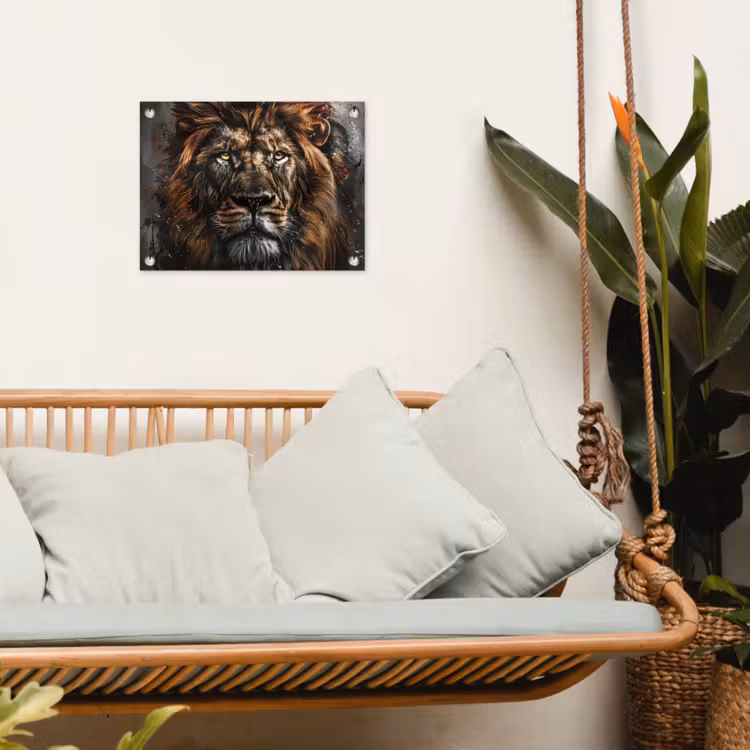 Leeuw - Dieren - Portret - Zwart - Luxe tuinposter los doek klein -sfeer7