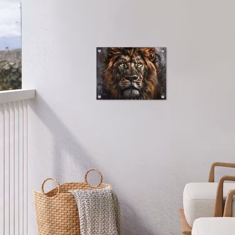 Leeuw - Dieren - Portret - Zwart - Luxe tuinposter los doek klein -sfeer8