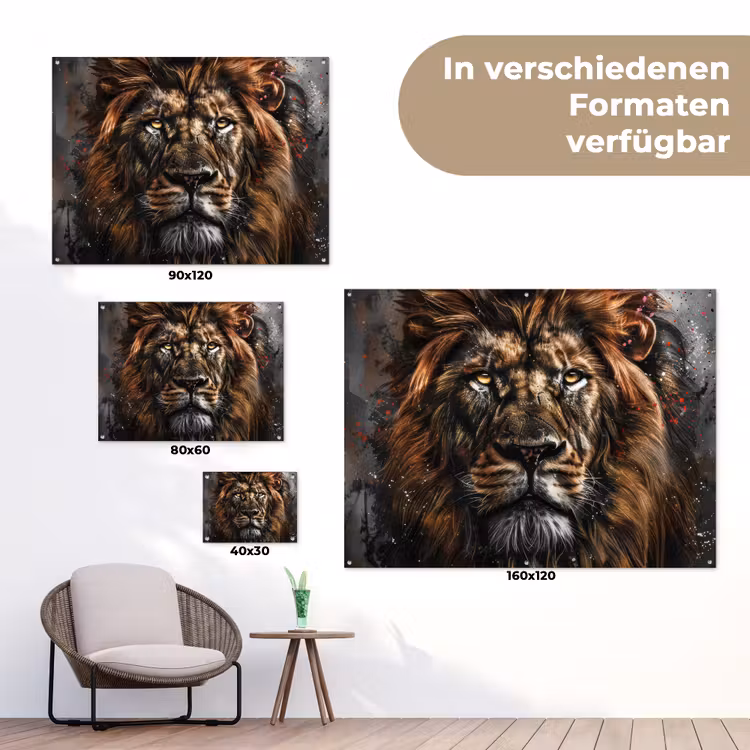 Leeuw - Dieren - Portret - Zwart - Luxe tuinposter los doek klein -Xsfeer9_DE
